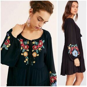LARGE Free People Dress Womens “ Spell On You “ Mini Embroidered Peasant Boho